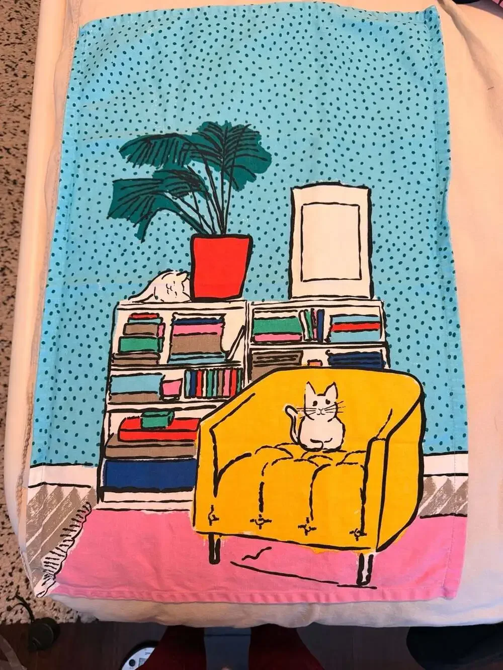 Set of 2 Tag Living Room Cat and Armchair Printed 100% Cotton Kitchen Towel
